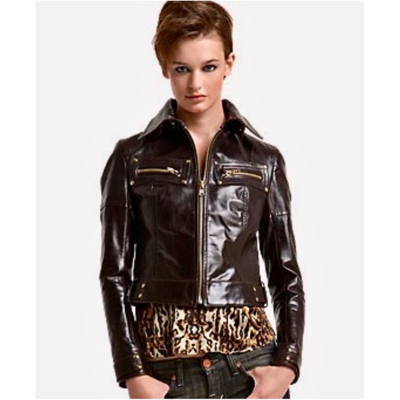 ROCK & REPUBLIC VICTORIA BECKHAM RARE Brown Leather Biker Moto Jacket - Picture 2 of 15